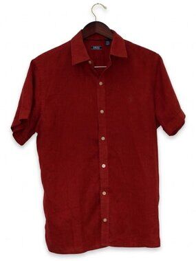 IZOD Men’s Red Linen Blend Short Sleeve Button Down Shirt - Medium